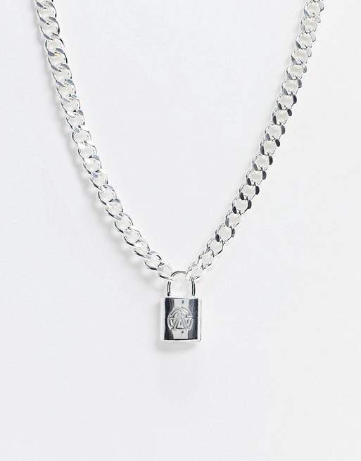 Chained & Able chunky padlock pendant neckchain in silver