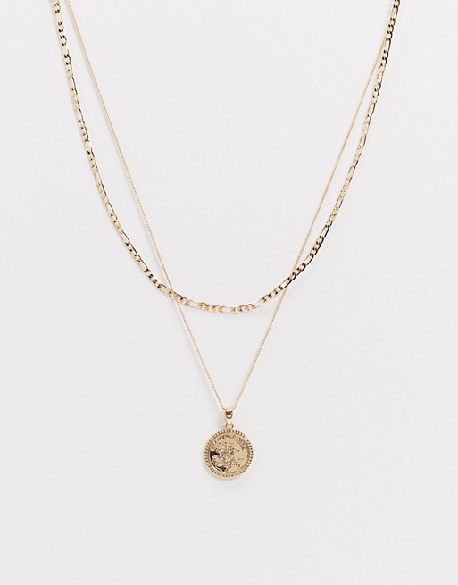 Chained & Able coin double layered necklace in gold