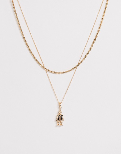 Chained & Able double layer neck chain with clown charm in gold