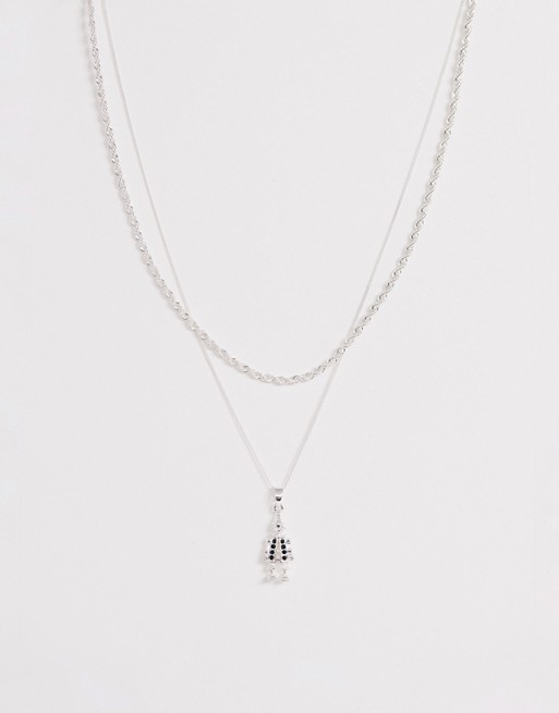 Chained & Able double layer neck chain with clown charm in silver