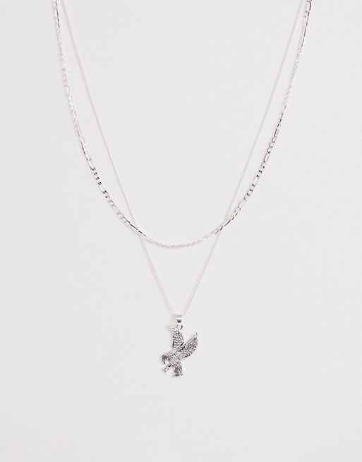 Chained & Able double layer neck chain with eagle charm in silver