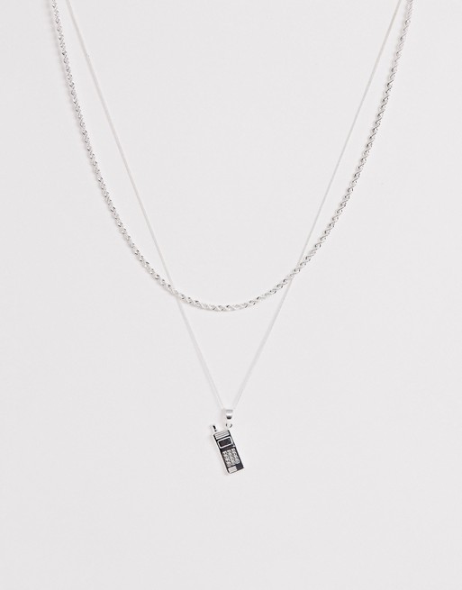Chained & Able double layer neck chain with mobile charm in silver