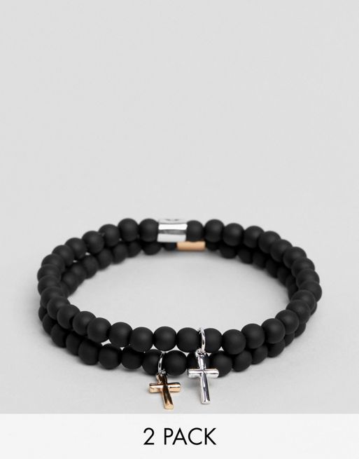 Chained & Able hanging cross beaded bracelet in 2 pack | ASOS