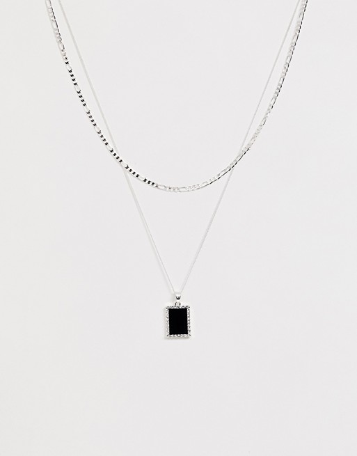 Chained & Able layered mini onyx neck chain in silver