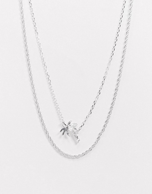 Chained & Able layered neckchains in silver with palm tree pendant
