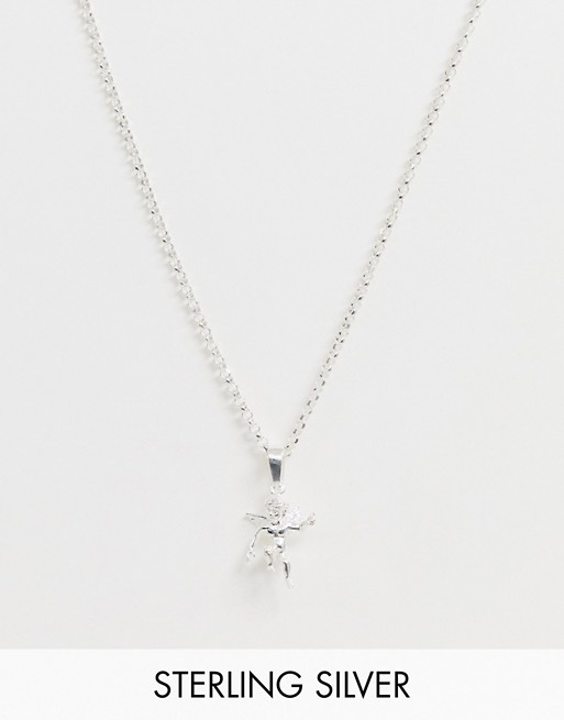 Chained & Able neck chain with cherub charm in sterling silver