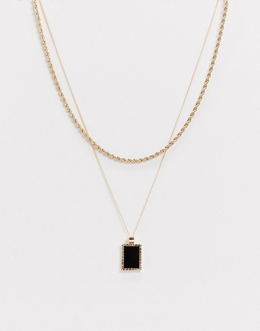 Chained & Able necklace with square onyx pendant in gold