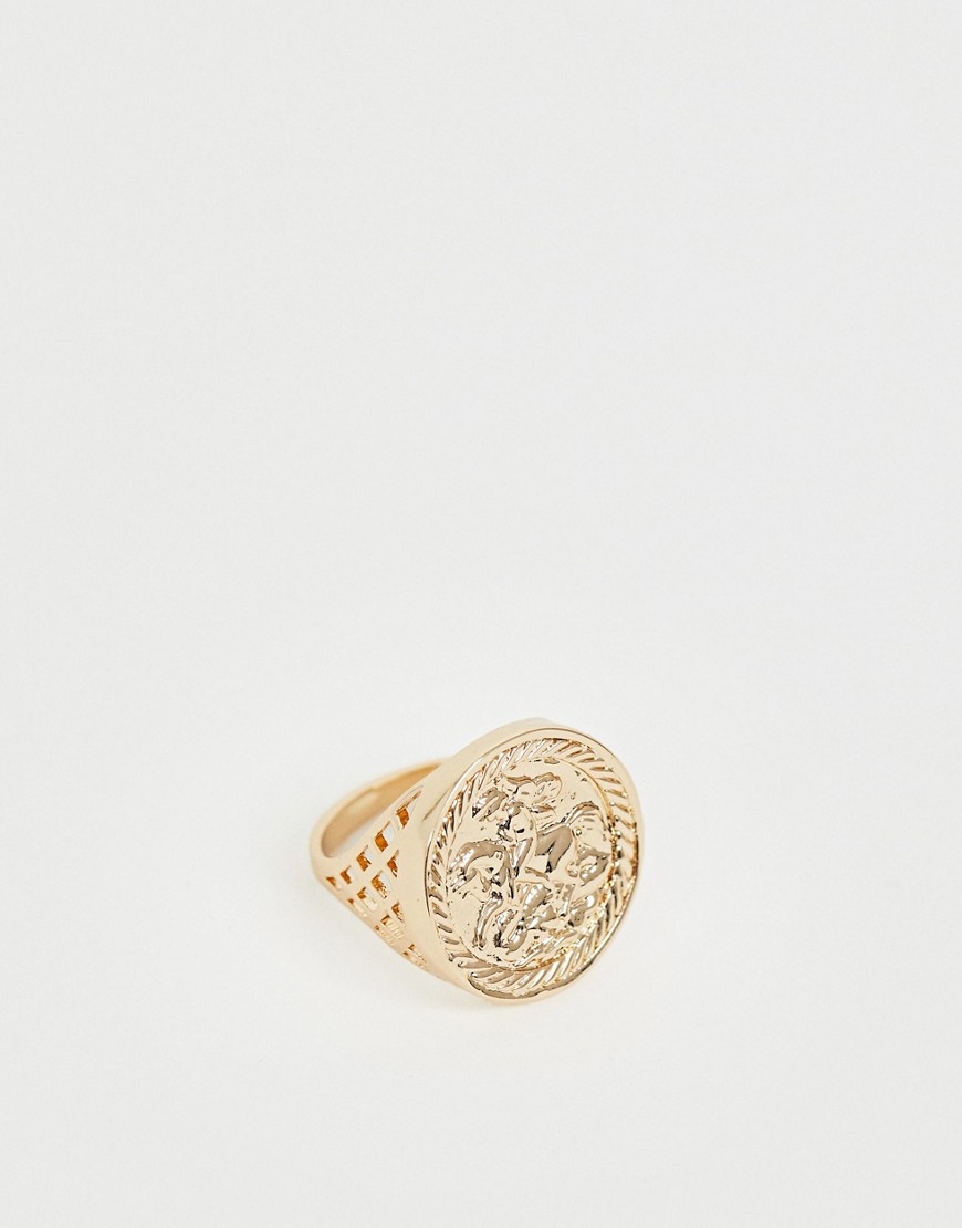 Chained & Able old english sovereign ring in gold