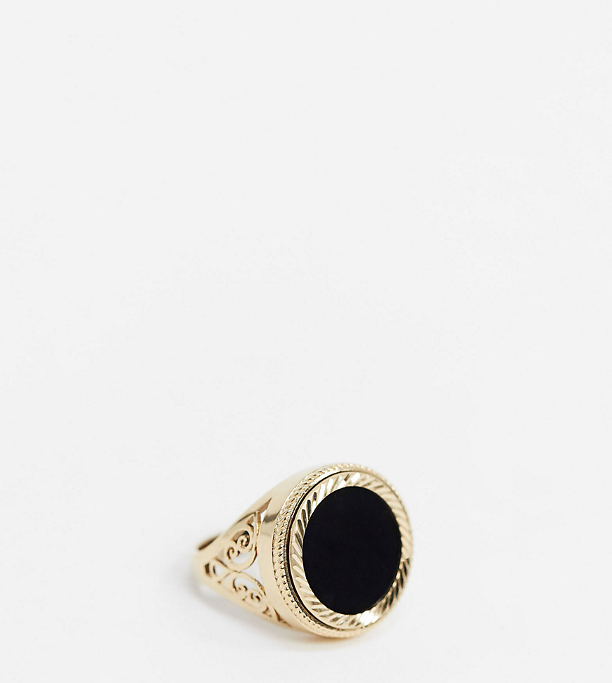 Chained & Able onyx sovereign ring with gold plating