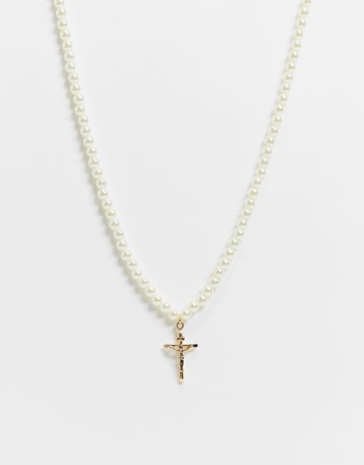 Pearl cross store necklace gold