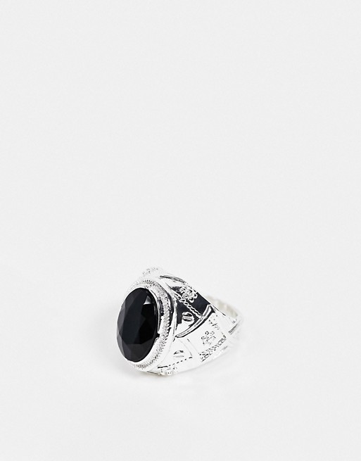 Chained & Able prince ring in silver with black stone