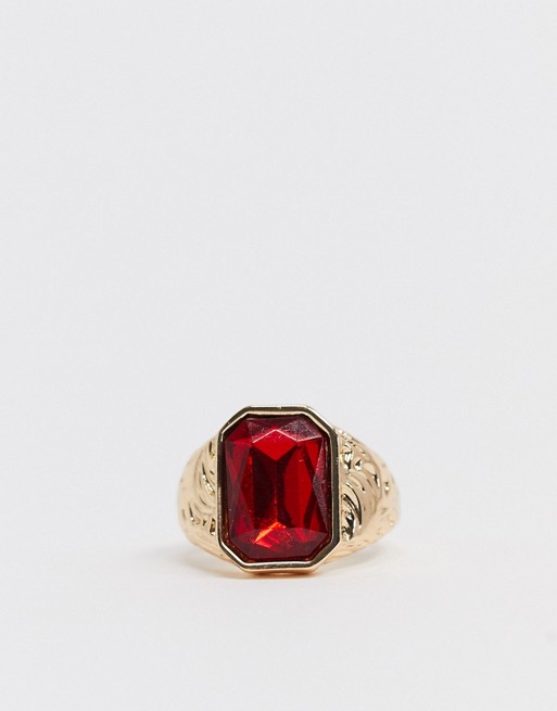 Chained & Able red stone ring in gold