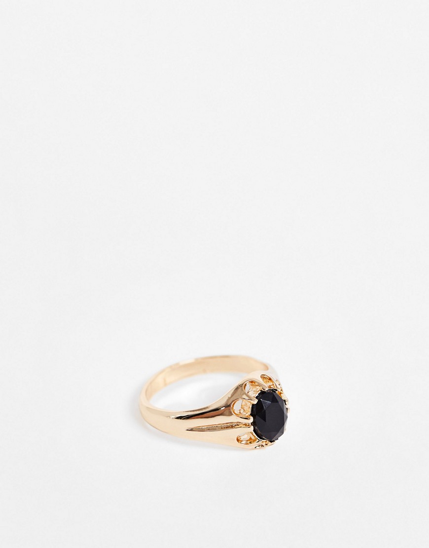 Chained & Able - Ring met zwarte steen in goud
