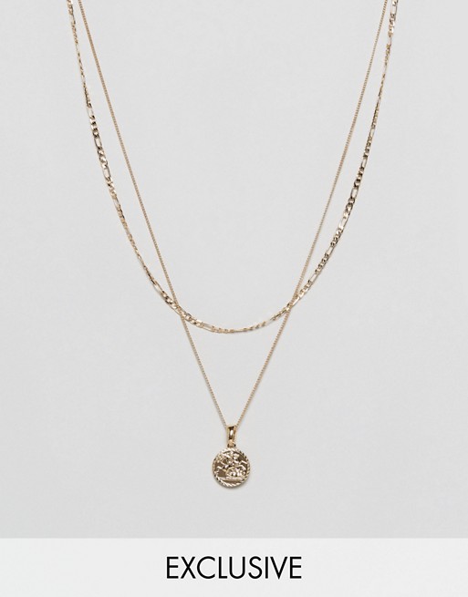 Chained & Able Sovereign Mini medallion layer necklace in gold exclusive to asos