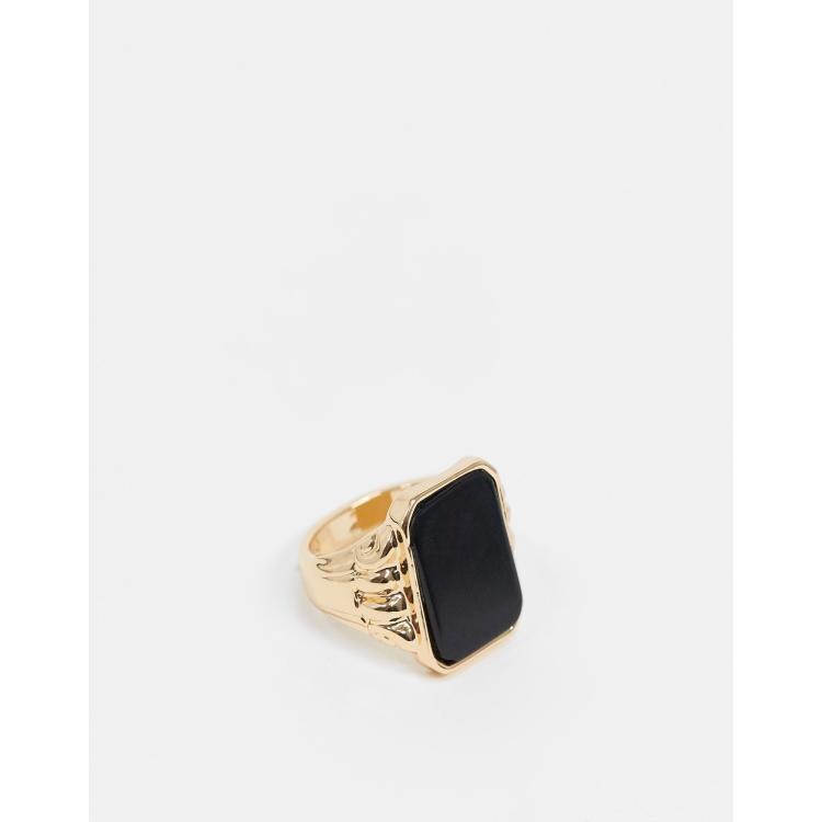 Gold ring with on sale black square stone