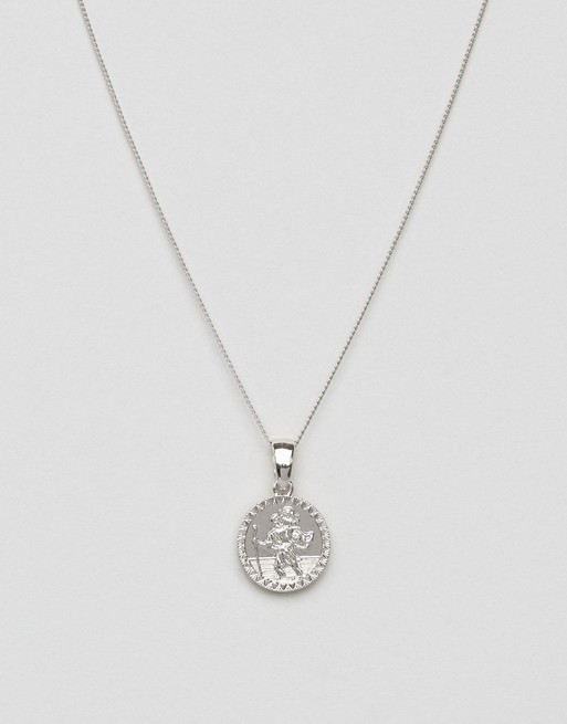 Chained & Able St Christopher Mini medallion necklace in silver