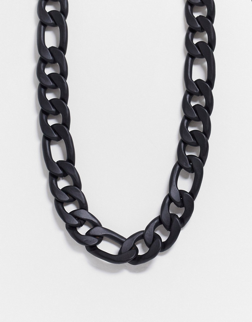 Chained & Able – Svart grov halskedja med gummerad finish och silverfärgat spänne