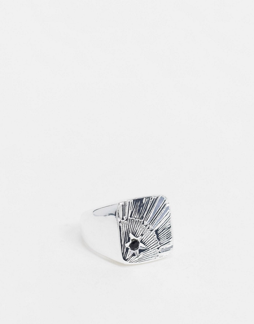 Chained & Able - Vierkante ring met steen in zilver