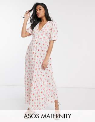 фото Чайное платье макси на пуговицах с цветочным принтом asos design maternity-мульти asos maternity