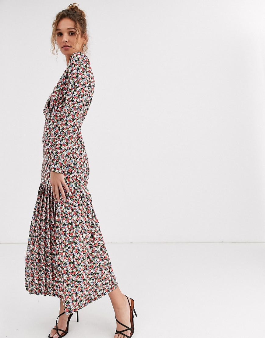 Чайное платье макси с длинными рукавами и цветочным принтом ASOS DESIGN-Мульти