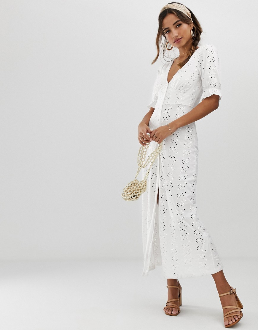 фото Чайное платье макси с вышивкой ришелье asos design-белый