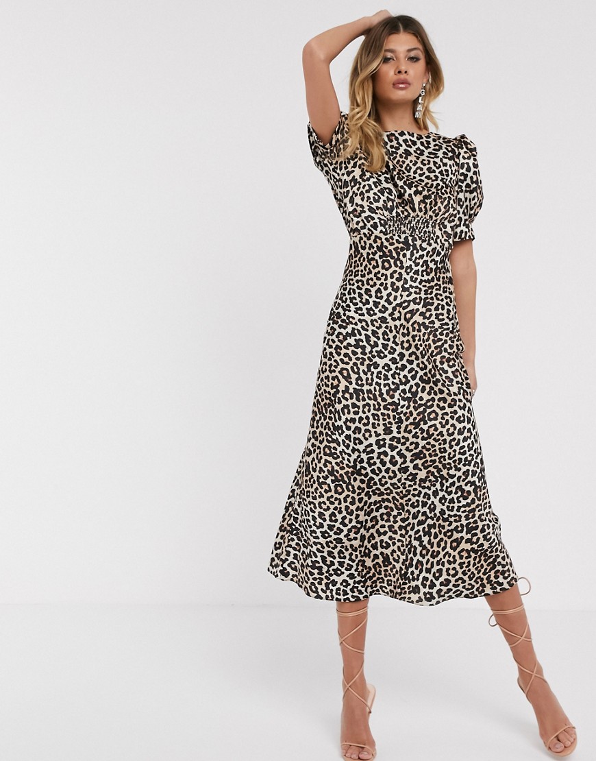 фото Чайное платье миди с леопардовым принтом asos design-мульти