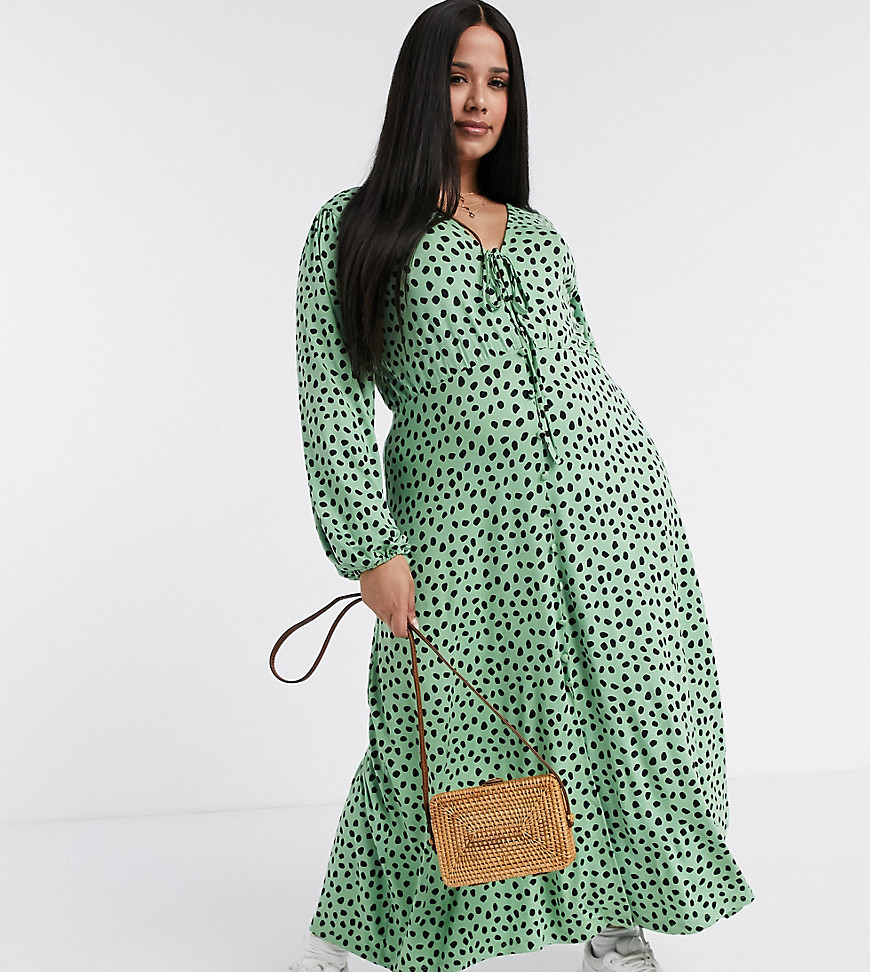 фото Чайное платье миди в горошек зеленого цвета asos design curve-зеленый asos curve