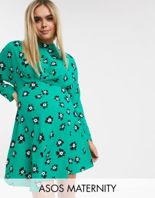 фото Чайное платье мини с высоким воротом и цветочным принтом asos design maternity-мульти asos maternity