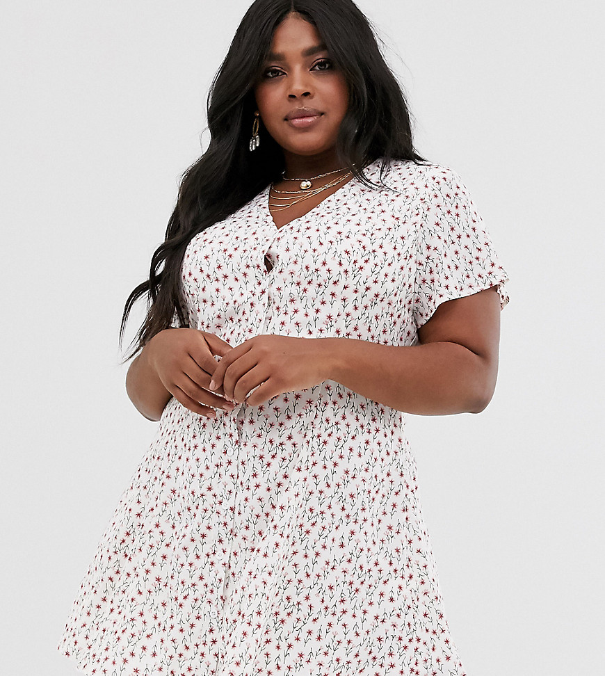 фото Чайное платье на пуговицах с винтажным цветочным принтом daisy street plus-белый