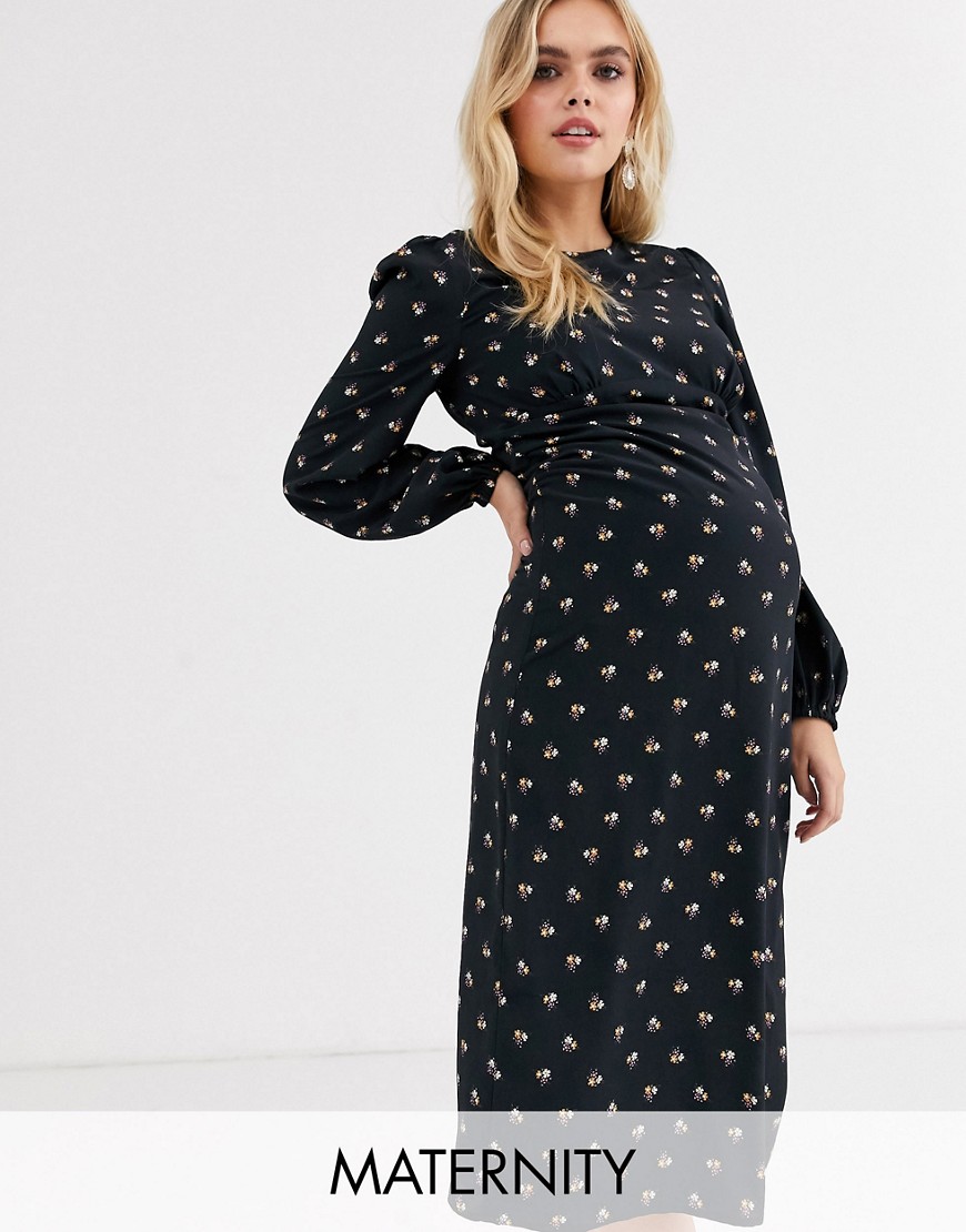 фото Чайное платье с длинными рукавами и цветочным принтом fashion union maternity-черный