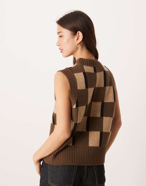 Chaleco a cuadros marrón chocolate de punto cepillado de ASOS DESIGN, 4 de 4