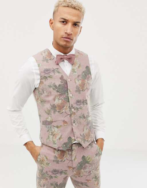 Traje ajustado de mezcla de lana en rosa con estampado floral de ASOS DESIGN, 4 de 4