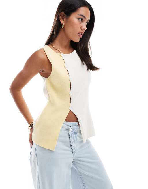 Chaleco amarillo pastel asimétrico de punto de ASOS DESIGN