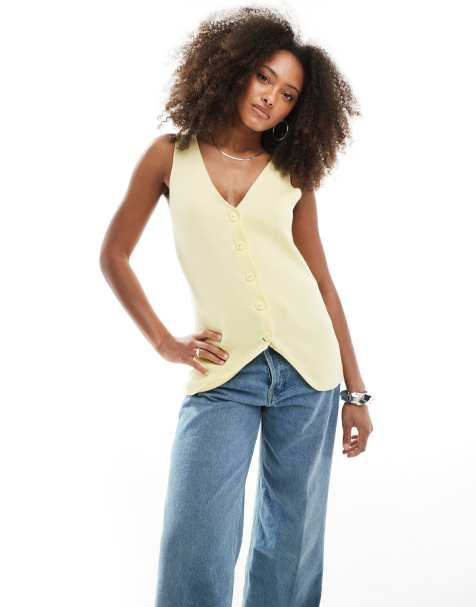 Chaleco amarillo pastel con cuello de pico de punto de ASOS DESIGN - view 1