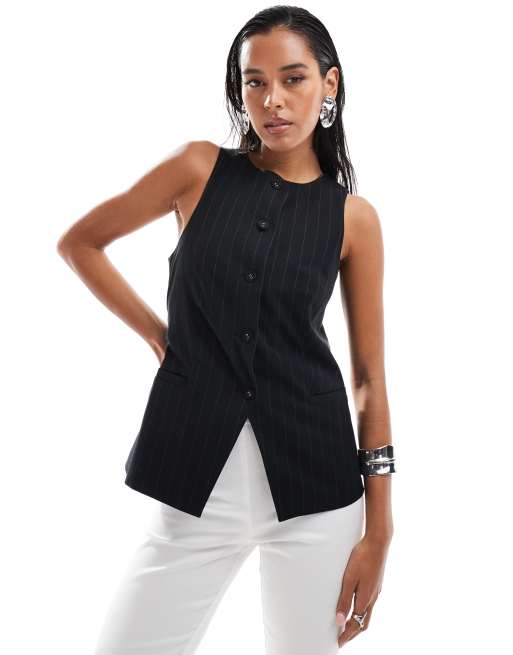 Chaleco azul añil a rayas con cuello alto de ASOS DESIGN