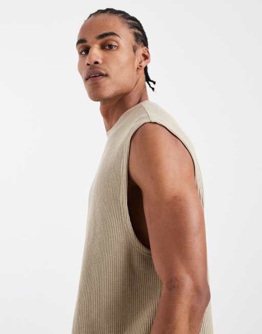 Chaleco beis extragrande de punto gofrado grueso de ASOS DESIGN, 4 de 5