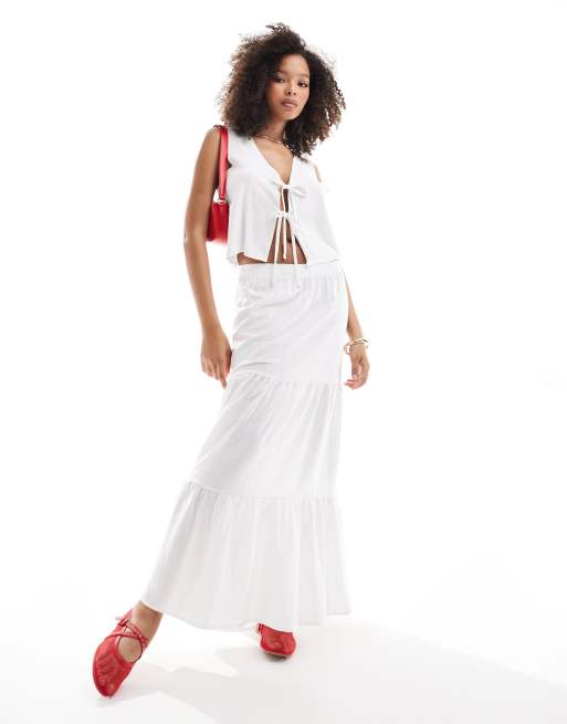 Chaleco blanco con lazada delantera de lino de Miss Selfridge, 2 de 4