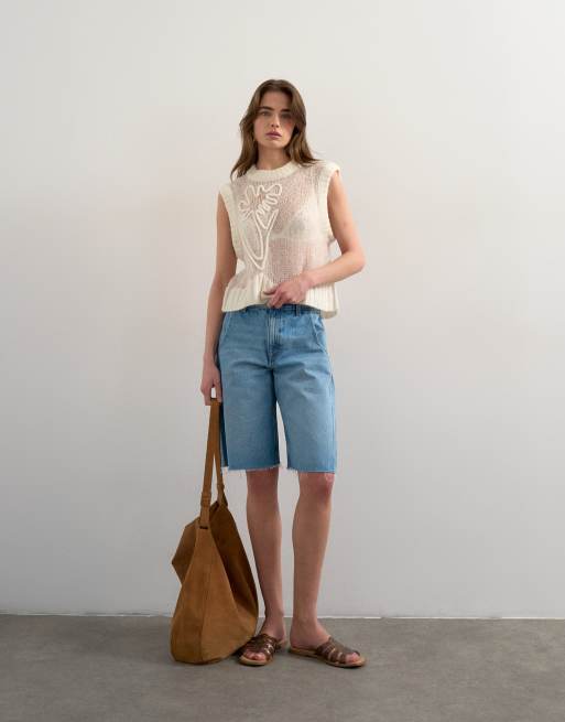 Chaleco blanco marfil con bordado floral de punto transparente de Topshop, 2 de 4
