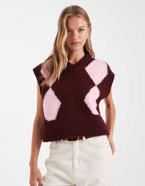 Chaleco burdeos de corte cuadrado con cuello de pico de punto mullido de ASOS DESIGN - view 1