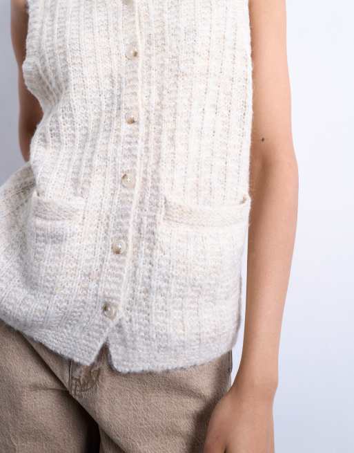 Chaleco color avena con bolsillo de punto calado de Topshop, 3 de 4