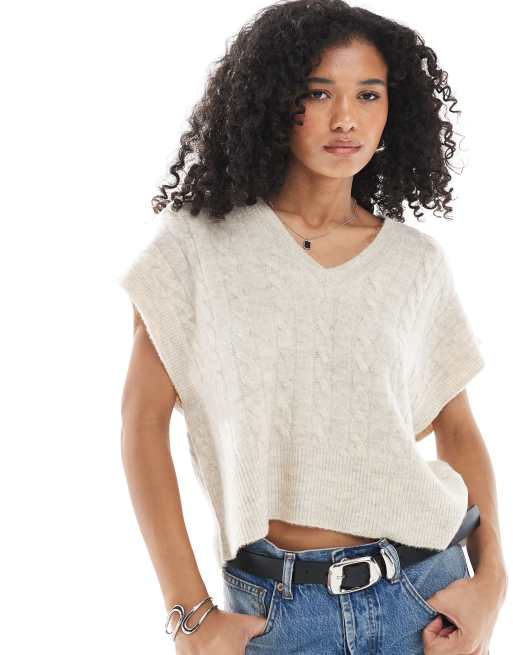 Chaleco color avena de corte cuadrado con punto de ochos de ONLY