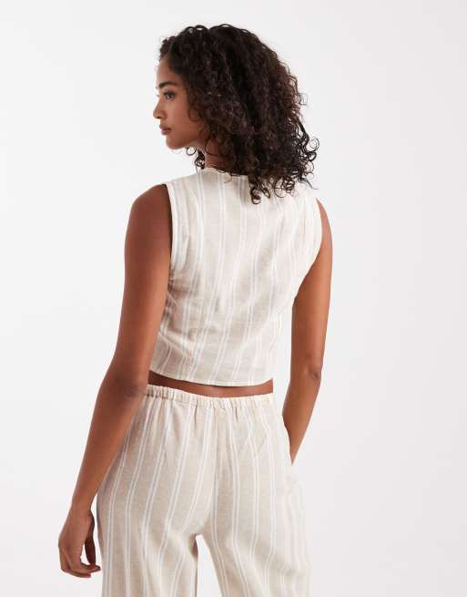 Chaleco color crema a rayas con lazadas delanteras de New Look, 4 de 4
