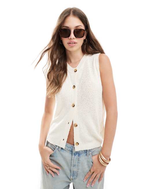 Chaleco color crema con cuello redondo de punto texturizado de ASOS DESIGN