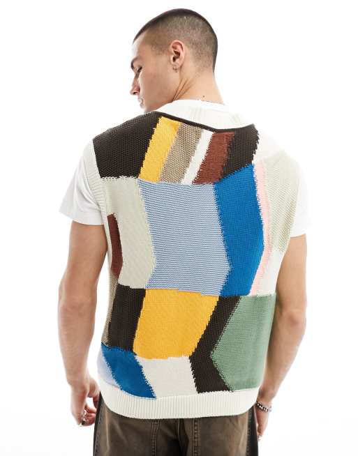 Chaleco color crema con estampado geométrico artístico de punto de GANT, 4 de 4