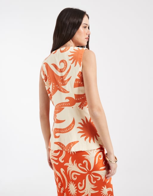 Chaleco color crema con estampado solar Rico de Never Fully Dressed (parte de un conjunto), 3 de 4