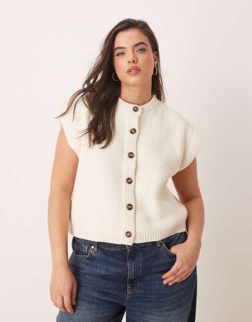 Chaleco color crema de corte cuadrado con detalle de botones de punto de ASOS DESIGN Curve
