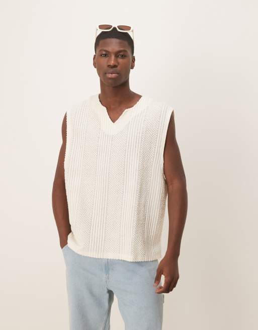 Chaleco color crema de corte cuadrado extragrande con muesca en el cuello de tejido grueso texturizado de ASOS DESIGN