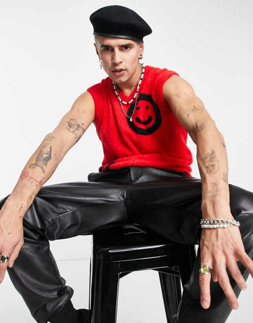 Chaleco con cuello de pico y diseño estampado de punto mullido de Devil's Advocate