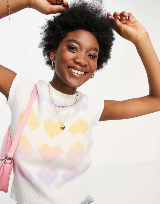 Chaleco con estampado de corazones multicolores de punto de New Look