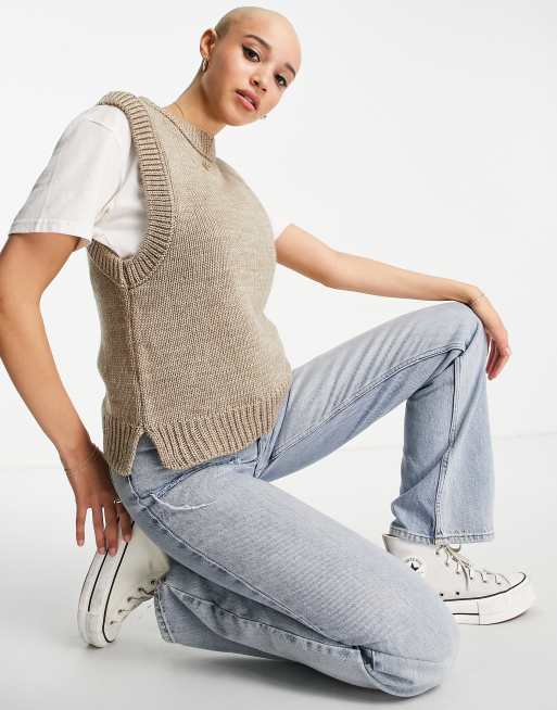 Chaleco corto tostado con cuello subido de punto Frances de Pieces